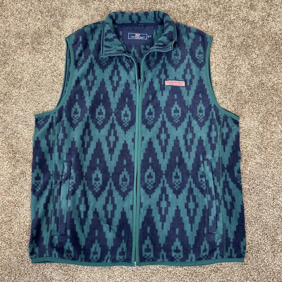 Vineyard Vines Women's Size Medium Fleece Full Zip Western Boho Vest Aztec - Picture 1 of 6